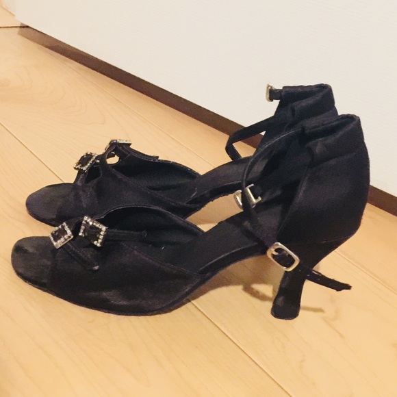 Black satin dance open toe strappy sandals - Picture 5 of 13